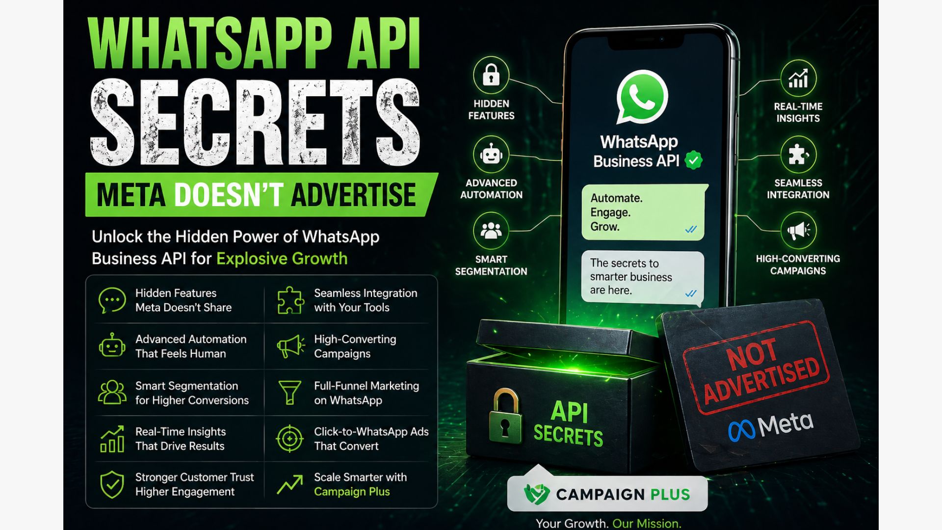 whatsapp api, whatsapp business api, campaign plus, marketing secrets, whatsapp marketing, digital marketing, automation tools, crm integration, messaging marketing, business growth, whatsapp campaigns, marketing strategy, hidden features, growth hacks, customer engagement, lead generation, marketing tips, step4growth, trending bulb, conversational marketing