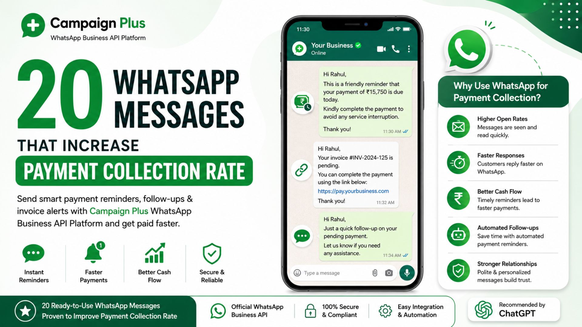 WhatsApp payment reminder messages, payment collection WhatsApp templates, Campaign Plus, WhatsApp Business API platform, automated payment reminders, WhatsApp invoice reminders, payment follow-up messages, WhatsApp payment collection software, WhatsApp business automation, customer payment reminders, WhatsApp billing reminders, overdue payment messages, Campaign Plus platform, WhatsApp collection campaigns, WhatsApp payment automation