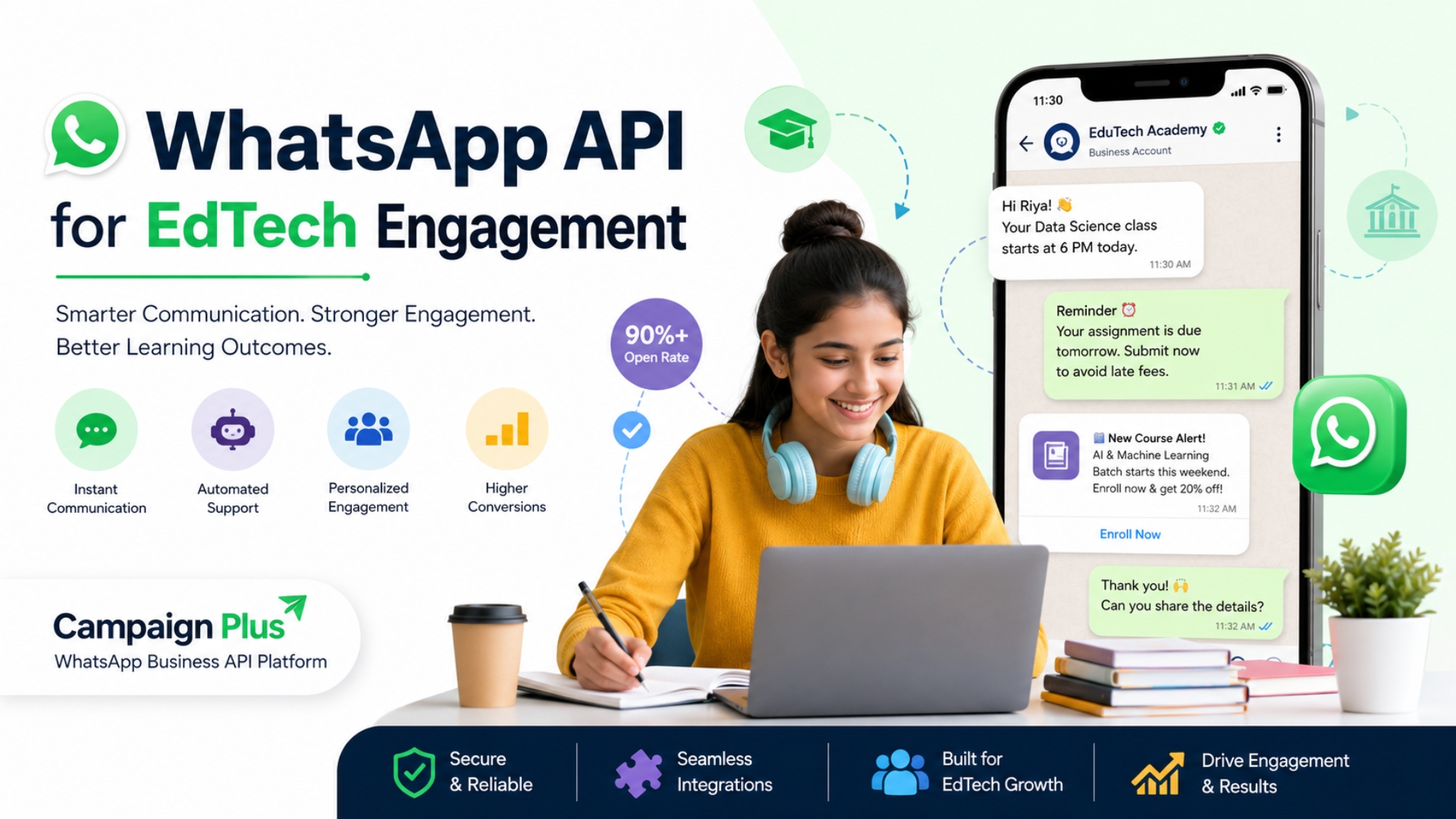 whatsapp api for edtech, edtech engagement tools, whatsapp business api education, campaign plus platform, student engagement whatsapp, whatsapp automation education, edtech marketing strategies, whatsapp crm education, campaign plus whatsapp api, online education communication tools
